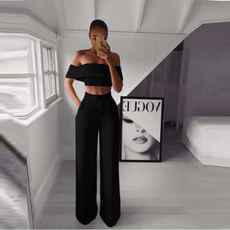 Women's Strapless & Wide Leg Pants Two-Piece Set
