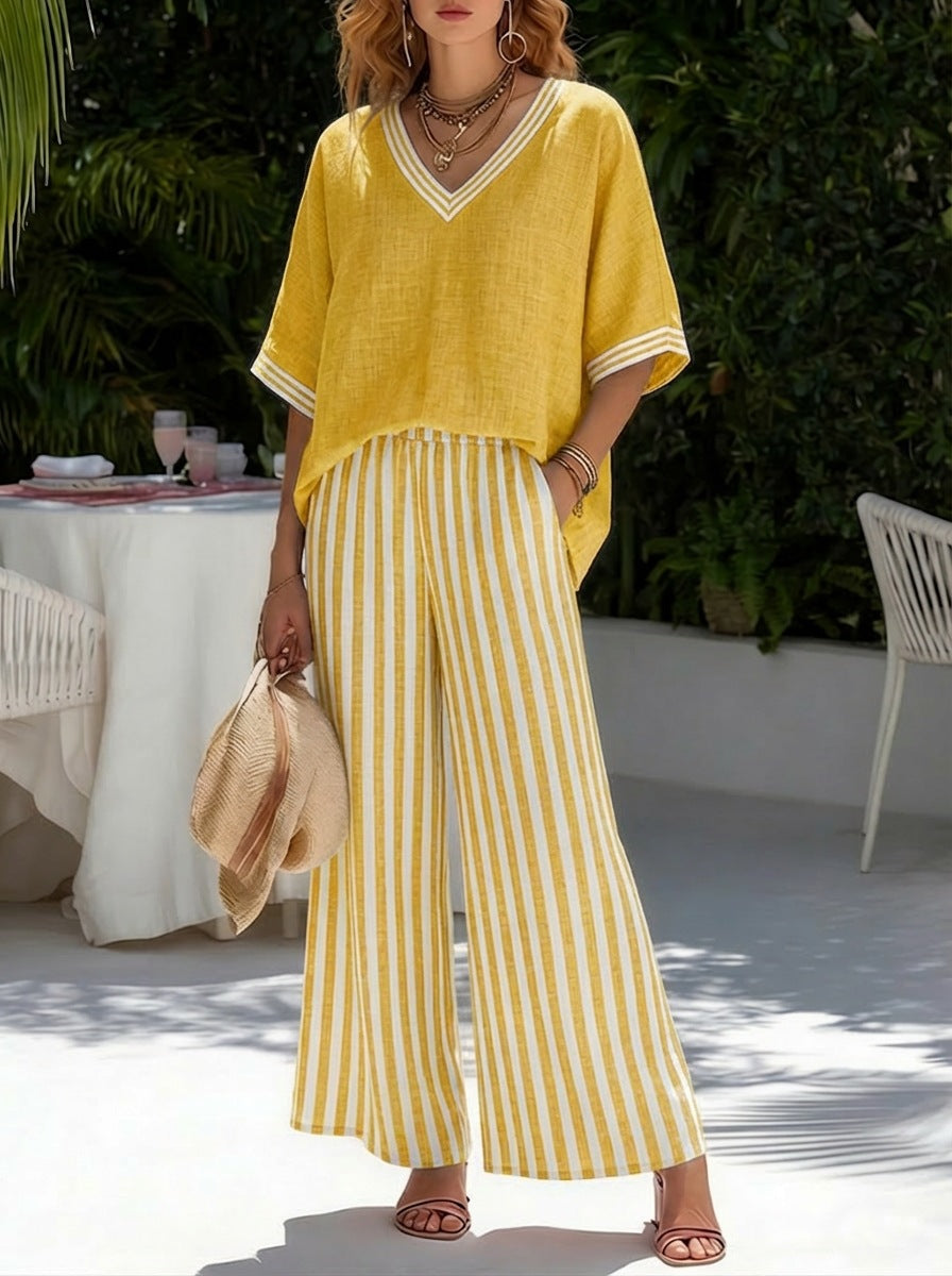 Tunic-Style Striped Casual Trousers Women's Outfit