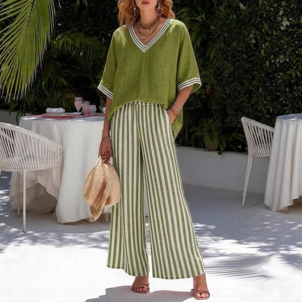 Tunic-Style Striped Casual Trousers Women's Outfit