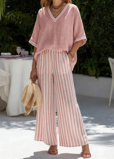 Tunic-Style Striped Casual Trousers Women's Outfit
