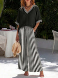 Tunic-Style Striped Casual Trousers Women's Outfit